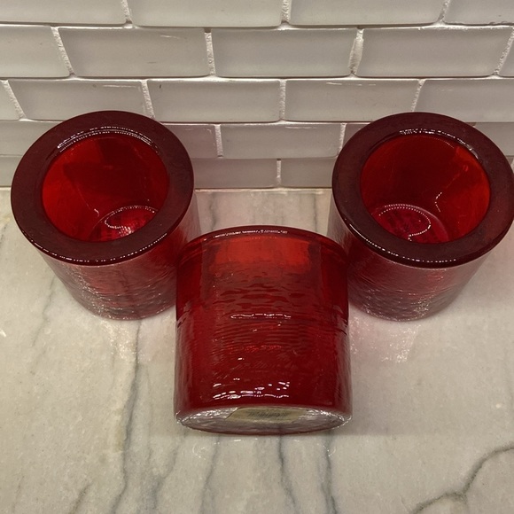 Pottery Barn Hammered Glass Votive Candle Holder Set of 3 Red - Picture 5 of 17